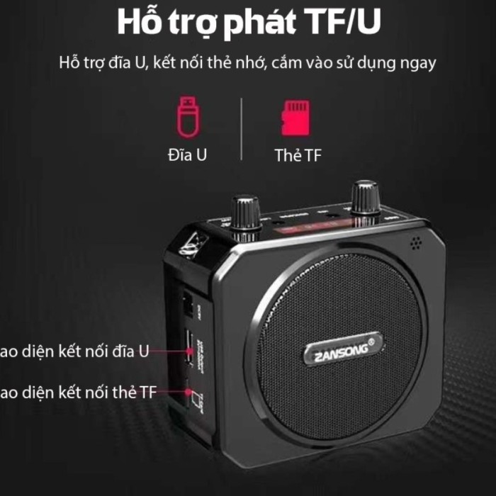 Máy Trợ Giảng Không Dây Zansong M80, Âm Thanh Mạnh Mẽ, Không Lo Vướng Víu Dây Cáp, Dễ Sử Dụng