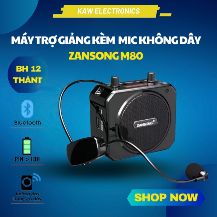 Máy Trợ Giảng Không Dây Zansong M80, Âm Thanh Mạnh Mẽ, Không Lo Vướng Víu Dây Cáp, Dễ Sử Dụng