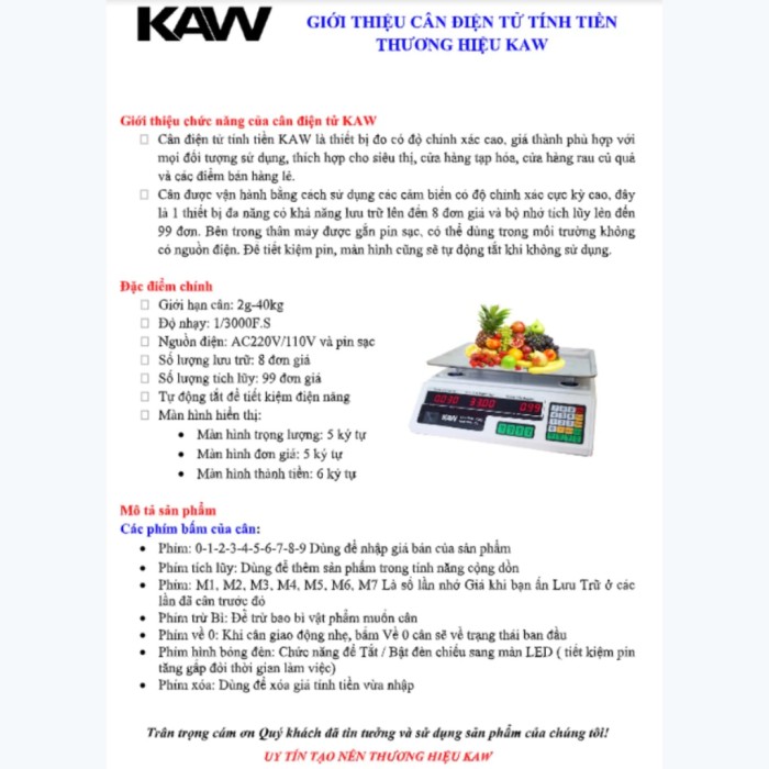 Cân Tính Tiền Điện Tử KAW K550, Thiết Kế Bền Bỉ, Dung Lượng Lớn, Phù Hợp Kinh Doanh