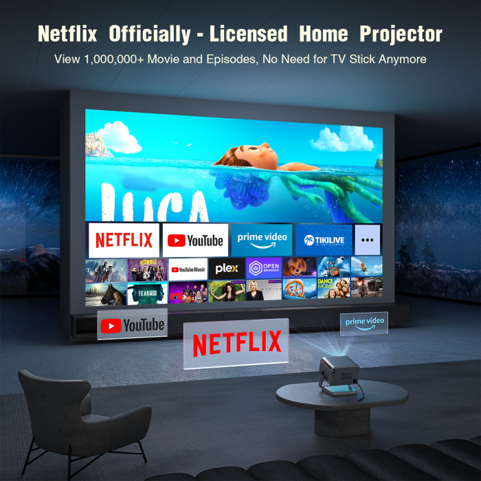 Máy Chiếu Mini KAW Netflix Chính Hãng, Nhỏ Gọn, Xem Phim Tiện Lợi