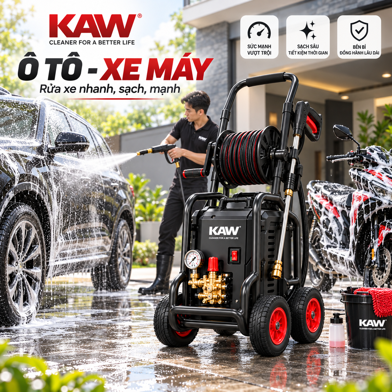 Ứng dụng KAW K-3000 trong rửa ô tô và xe máy.