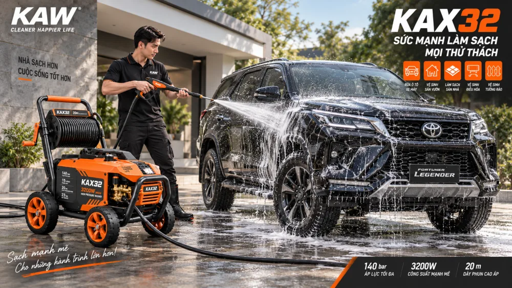 Rửa ô tô bằng máy rửa xe cao áp KAW KAX32.