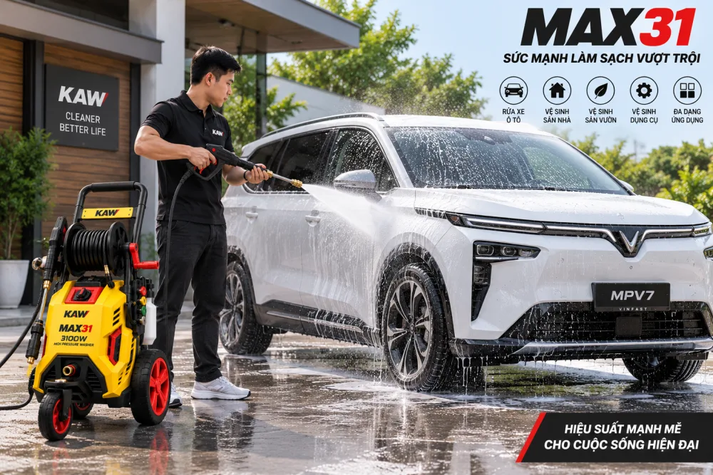 Rửa ô tô bằng máy rửa xe cao áp KAW MAX31.